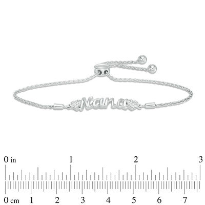 Diamond Accent "Nana" with Side Hearts Bolo Bracelet in Sterling Silver - 9.5"