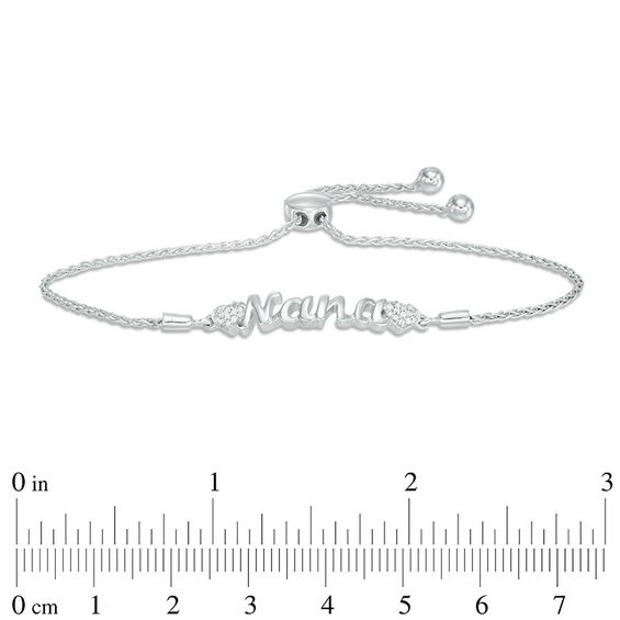 Diamond Accent "Nana" with Side Hearts Bolo Bracelet in Sterling Silver - 9.5"