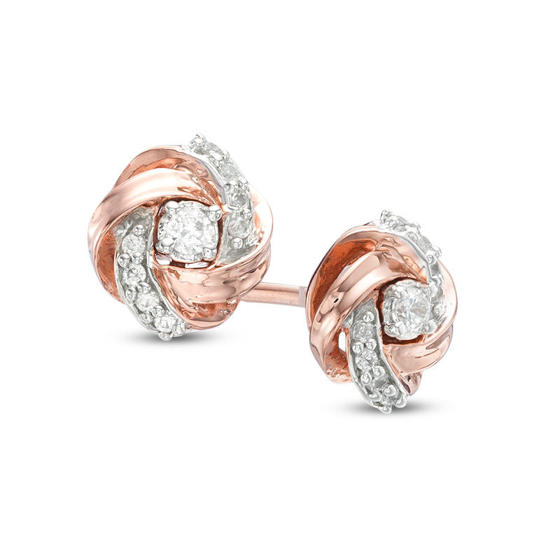 0.13 CT. T.W. Diamond Love Knot Stud Earrings in 10K Rose Gold|Peoples Jewellers