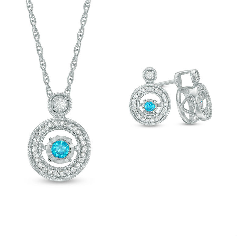 Unstoppable Love™ 0.33 CT. T.W. Enhanced Blue and White Diamond Pendant and Earrings Set in Sterling Silver|Peoples Jewellers