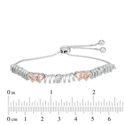 Diamond Accent Interlocking Hearts "MOM" Bolo Bracelet in Sterling Silver and 10K Rose Gold - 9.5"