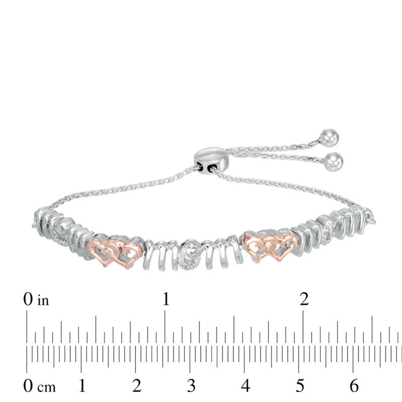 Diamond Accent Interlocking Hearts "MOM" Bolo Bracelet in Sterling Silver and 10K Rose Gold - 9.5"|Peoples Jewellers