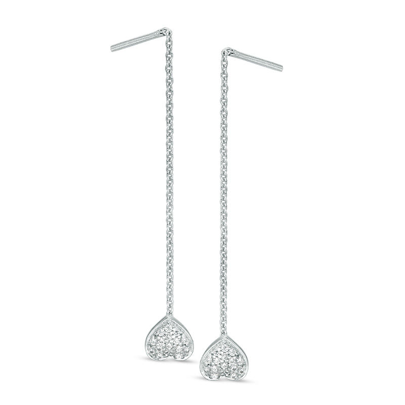 0.09 CT. T.W. Diamond Heart Threader Earrings in Sterling Silver|Peoples Jewellers