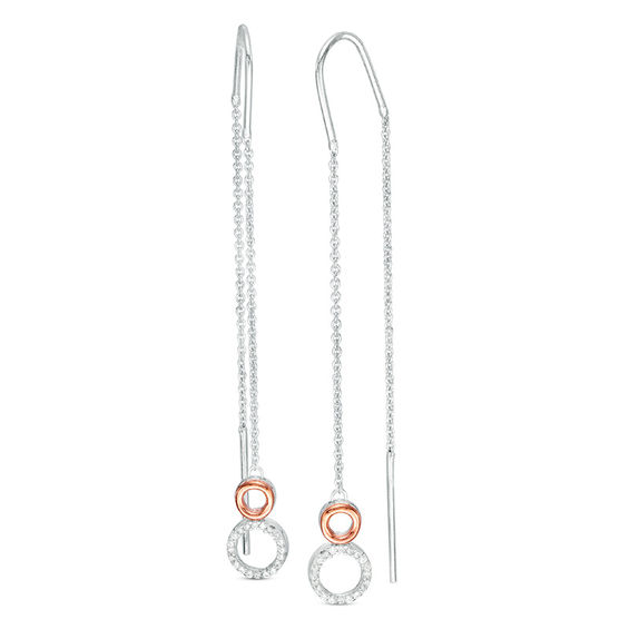 0.09 CT. T.W. Diamond Double Circle Threader Earrings in Sterling Silver and 10K Rose Gold