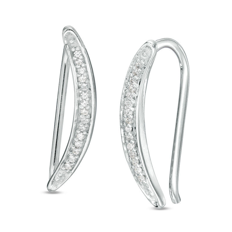 Diamond Accent Curved Crawler Earrings in Sterling Silver|Peoples Jewellers