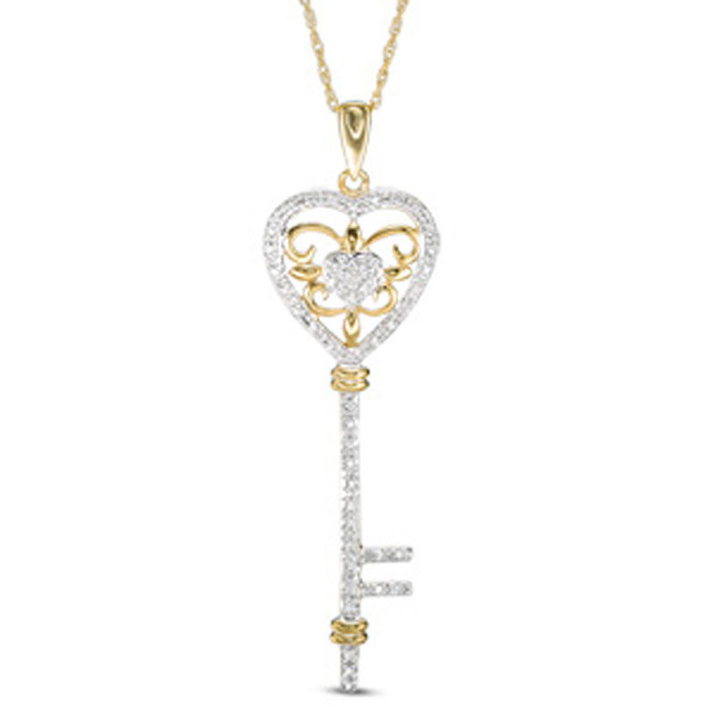 0.18 CT. T.W. Diamond Heart Key Pendant in 10K Gold|Peoples Jewellers