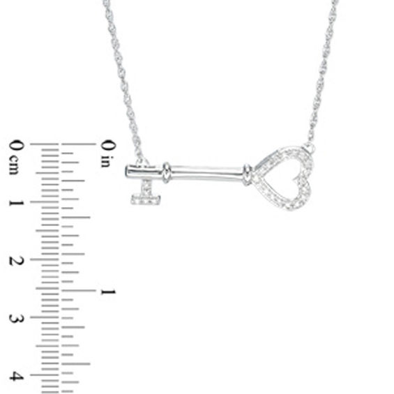 0.09 CT. T.W. Diamond Sideways Heart Key Necklace in Sterling Silver