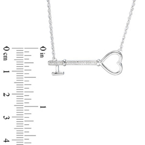 Diamond Accent Sideways Heart Key Necklace in Sterling Silver