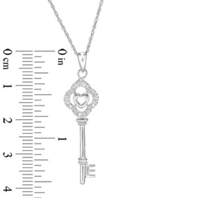 Diamond Accent Heart Key Pendant in Sterling Silver