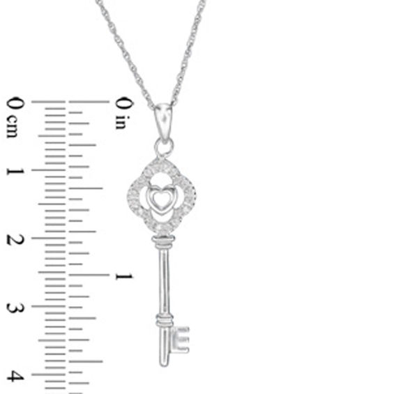 Diamond Accent Heart Key Pendant in Sterling Silver