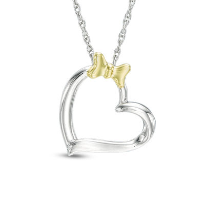 Tilted Heart with Bow Pendant in 10K Two-Tone Gold