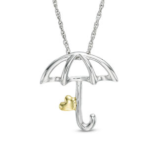 Open Umbrella with Tilted Heart Pendant in 10K Two-Tone Gold