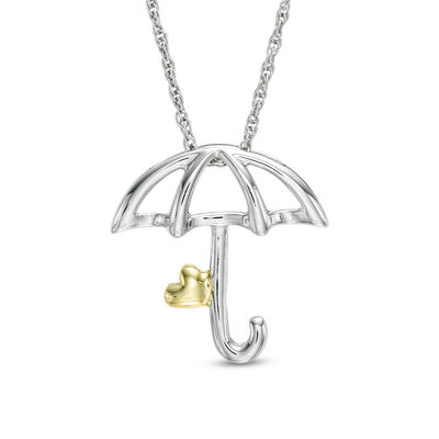 Open Umbrella with Tilted Heart Pendant in 10K Two-Tone Gold