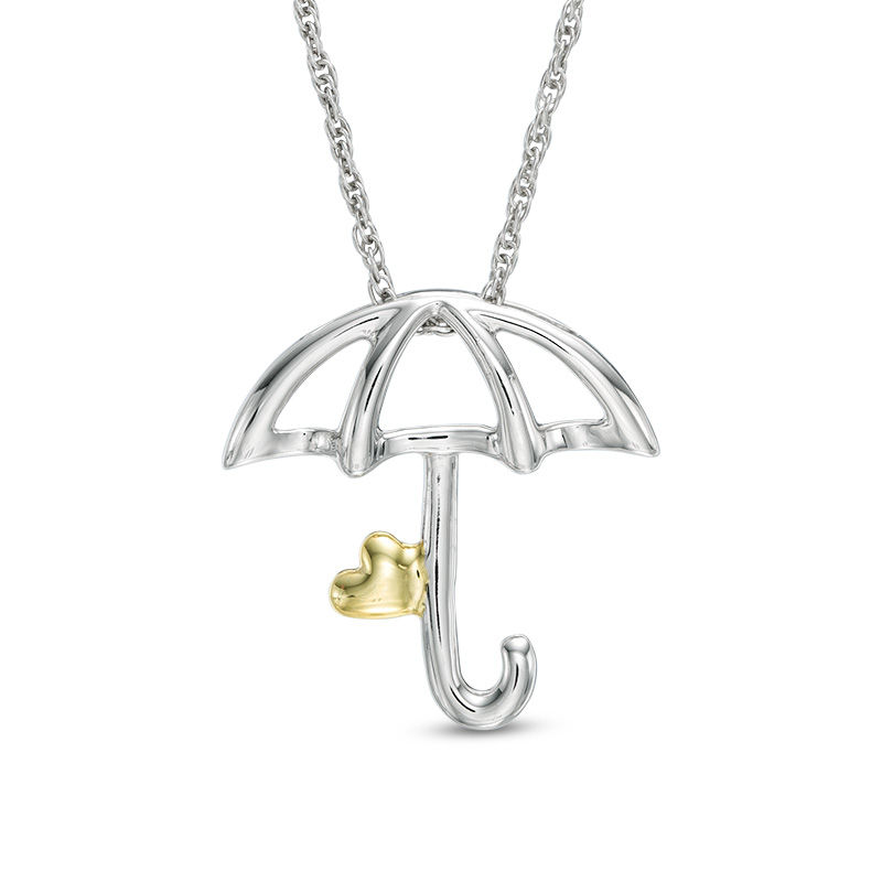 Open Umbrella with Tilted Heart Pendant in 10K Two-Tone Gold|Peoples Jewellers