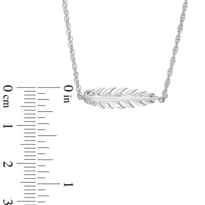 Sideways Feather Necklace in 10K White Gold