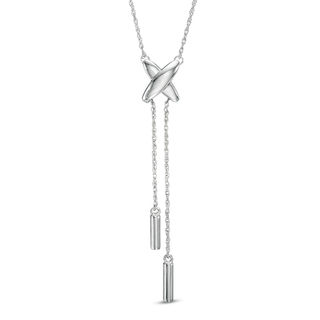 Lariat-Style "X" Necklace in 10K White Gold