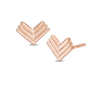 Triple Row Chevron Stud Earrings in 10K Rose Gold