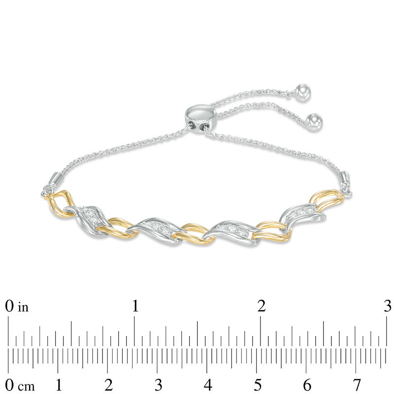 0.23 CT. T.W. Diamond Alternating Three Stone Bolo Bracelet in Sterling Silver and 10K Gold - 9.5"|Peoples Jewellers