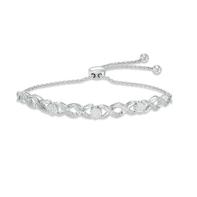 0.11 CT. T.W. Diamond "XO" Bolo Bracelet in Sterling Silver - 9.5"