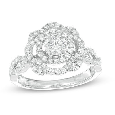 1.00 CT. T.W. Certified Canadian Diamond Flower Frame Engagement Ring in 14K White Gold (I/I1)