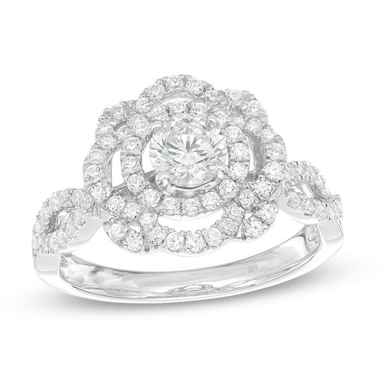 1.00 CT. T.W. Certified Canadian Diamond Flower Frame Engagement Ring ...