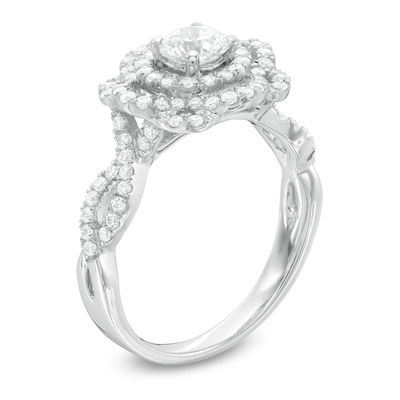 1.00 CT. T.W. Certified Canadian Diamond Flower Frame Engagement Ring in 14K White Gold (I/I1)