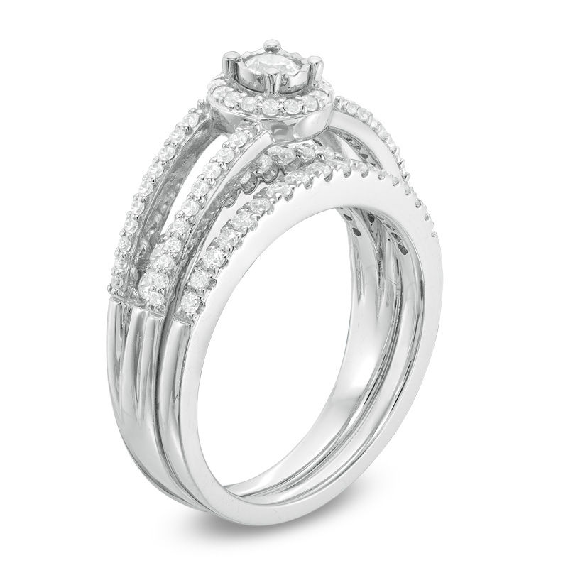 Main Image 2 of 0.58 CT. T.W. Diamond Frame Multi-Row Bridal Set in 10K White Gold