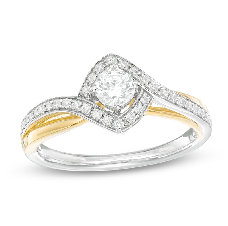 0.50 CT. T.W. Diamond Tilted Square Bypass Frame Engagement Ring in 10K Two-Tone Gold|Peoples Jewellers