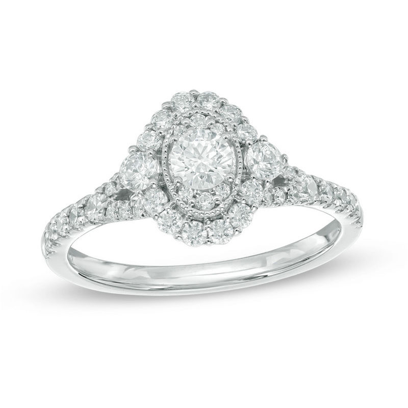 0.75 CT. T.W. Canadian Certified Diamond Oval Frame Vintage-Style Engagement Ring in 14K White Gold (I/I1)|Peoples Jewellers