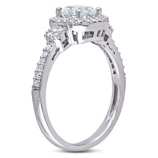 5.0mm Cushion-Cut Aquamarine and 0.16 CT. T.W. Diamond Frame Ring in 10K White Gold