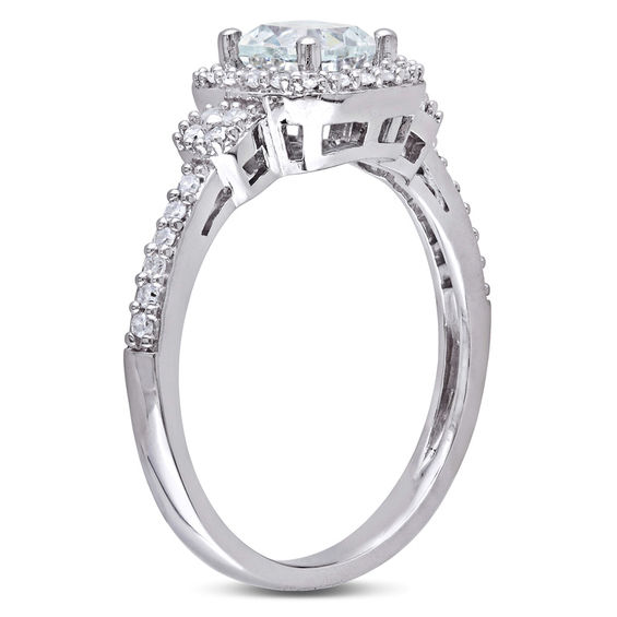 5.0mm Cushion-Cut Aquamarine and 0.16 CT. T.W. Diamond Frame Ring in 10K White Gold