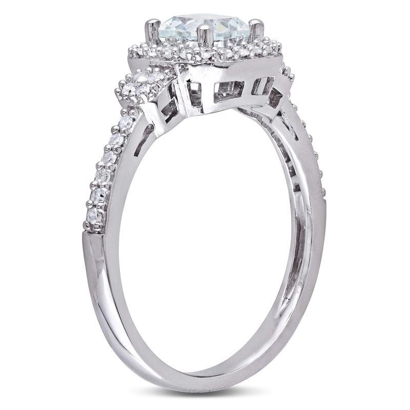 5.0mm Cushion-Cut Aquamarine and 0.16 CT. T.W. Diamond Frame Ring in 10K White Gold|Peoples Jewellers