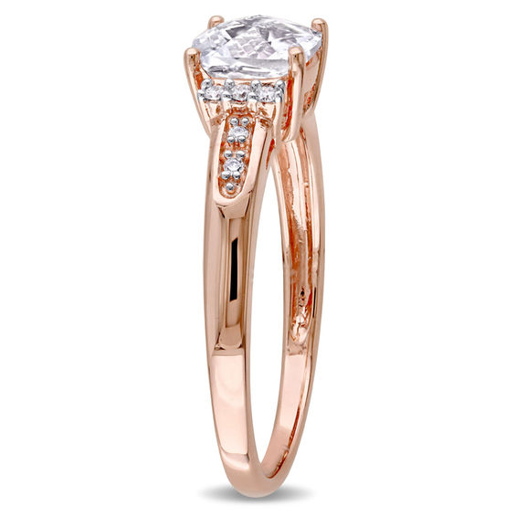 6.0mm Cushion-Cut Lab-Created White Sapphire and Diamond Accent Ring in 10K Rose Gold