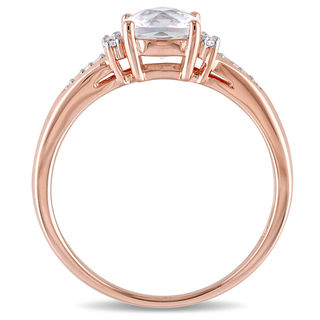 6.0mm Cushion-Cut Lab-Created White Sapphire and Diamond Accent Ring in 10K Rose Gold