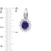 Oval Lab-Created Blue and White Sapphire with Diamond Accent Sunburst Pendant and Drop Earrings Set in Sterling Silver