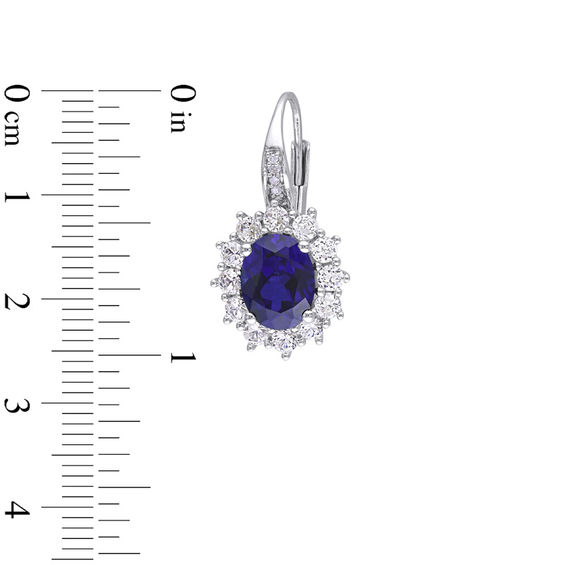 Oval Lab-Created Blue and White Sapphire with Diamond Accent Sunburst Pendant and Drop Earrings Set in Sterling Silver