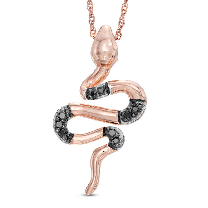 Black Diamond Accent Snake Pendant in 10K Rose Gold|Peoples Jewellers