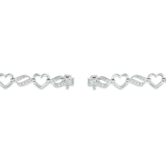 0.10 CT. T.W. Diamond Heart Link Bracelet in Sterling Silver - 7.5"