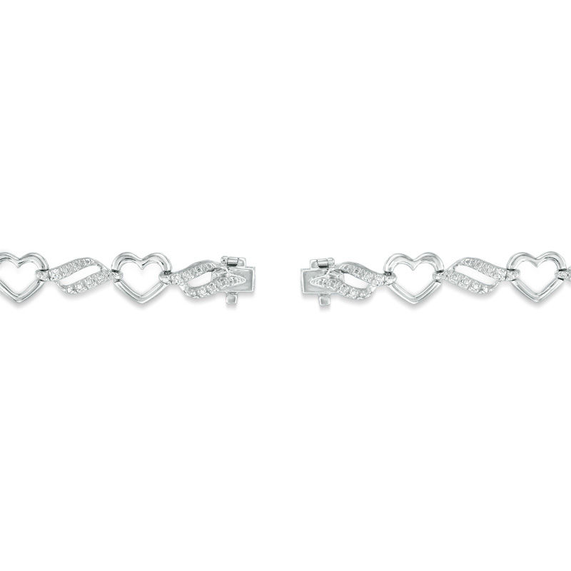 0.10 CT. T.W. Diamond Heart Link Bracelet in Sterling Silver - 7.5"