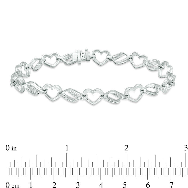 0.10 CT. T.W. Diamond Heart Link Bracelet in Sterling Silver - 7.5"