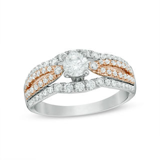 0.95 CT. T.W. Diamond Multi-Row Split Shank Comfort Fit Engagement Ring in 14K Two-Tone Gold