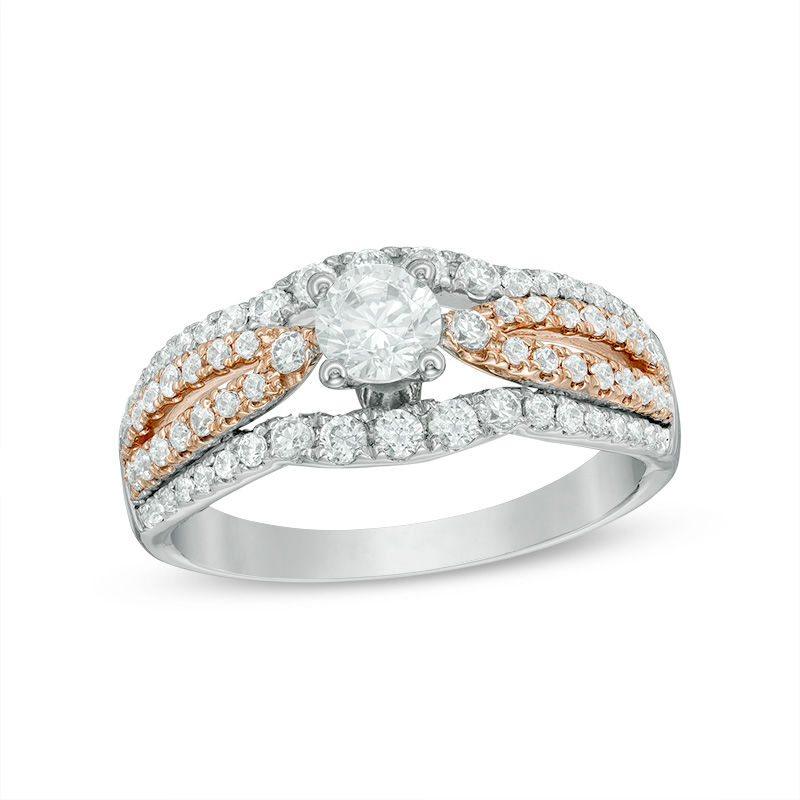 0.95 CT. T.W. Diamond Multi-Row Split Shank Comfort Fit Engagement Ring in 14K Two-Tone Gold|Peoples Jewellers