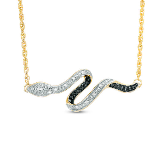 Enhanced Black and White Diamond Accent Snake Necklace in 10K Gold