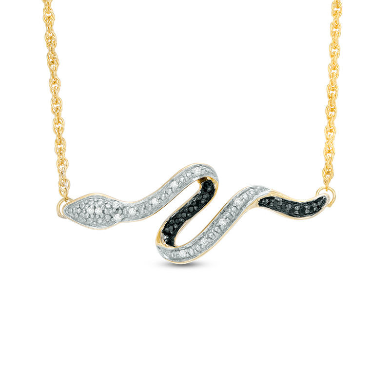 Main Image 1 of Enhanced Black and White Diamond Accent Snake Necklace in 10K Gold