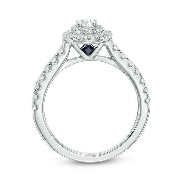 Vera Wang Love Collection 0.70 CT. T.W. Oval Diamond Double Frame Engagement Ring in 14K White Gold