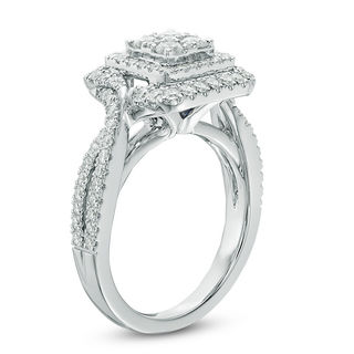 Vera Wang Love Collection 0.95 CT. T.W. Quad Diamond Double Frame Engagement Ring in 14K White Gold