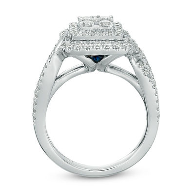 Vera Wang Love Collection 0.95 CT. T.W. Quad Diamond Double Frame Engagement Ring in 14K White Gold