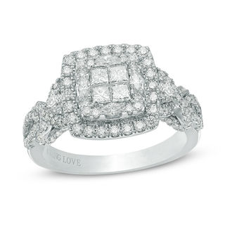 Vera Wang Love Collection 1.30 CT. T.W. Quad Princess-Cut Diamond Frame Engagement Ring in 14K White Gold