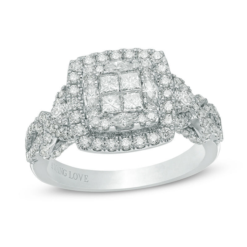 Vera Wang Love Collection 1.30 CT. T.W. Quad Princess-Cut Diamond Frame Engagement Ring in 14K White Gold|Peoples Jewellers