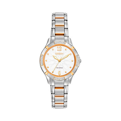 Ladies' Citizen Eco-Drive® Diamond Accent Two-Toned Watch with White Dial (Model: EM0454-52A)